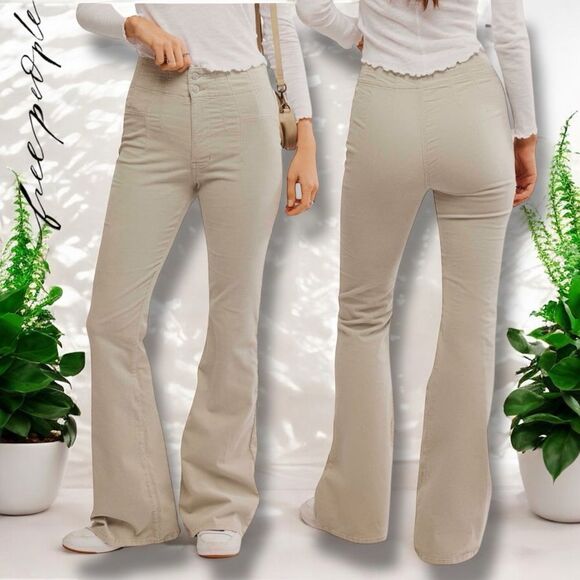 Free People Jayde Seamed Corduroy Flare Pants Jeans in the Size 32 in Grey - Picture 1 of 6